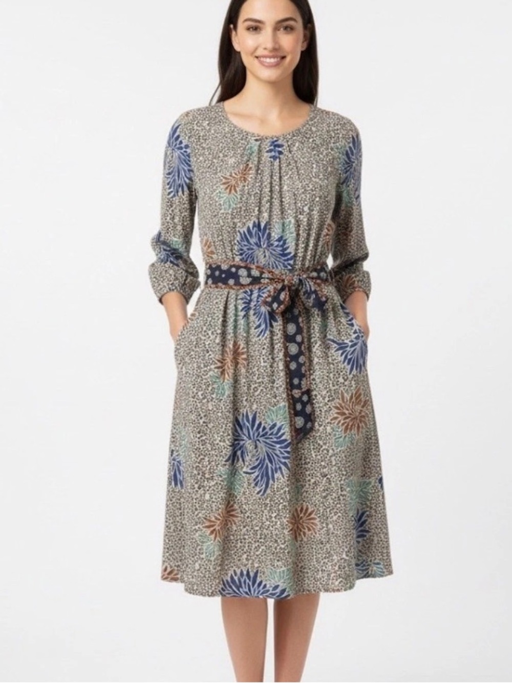 Corey Lynn Calter Sz 2 100% silk Dress Boho Floral micro-print retro 70s style